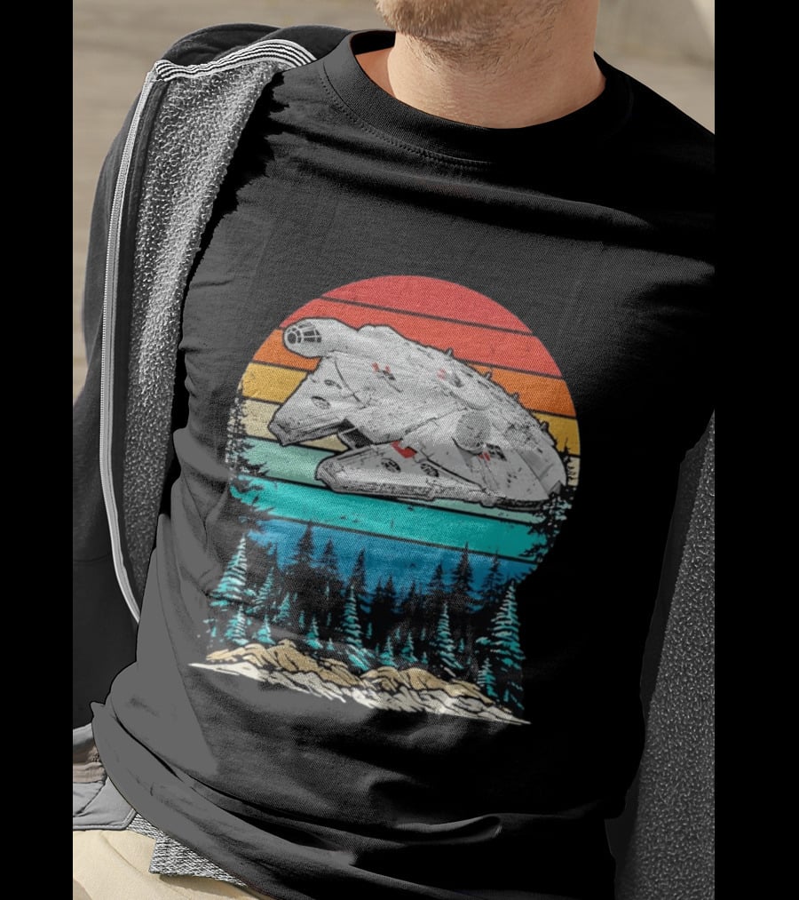 Millennium Falcon Endor Sunset Forest Scene T-Shirt