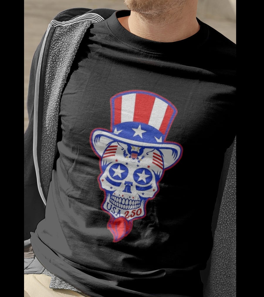 Uncle Sam Skull Stars Stripes USA 250 Patriotic T-Shirt