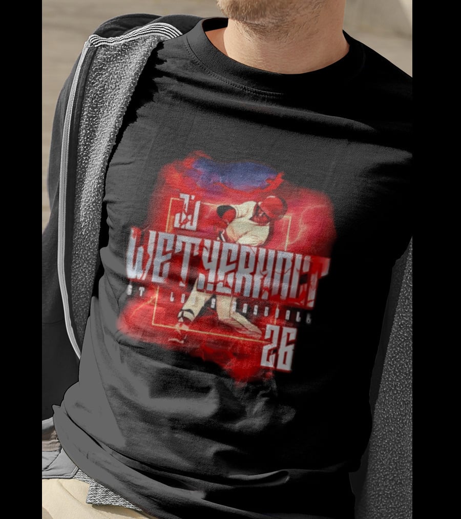 JJ Wetherholt 26 St. Louis Baseball Slugger Swing Lightning T-Shirt