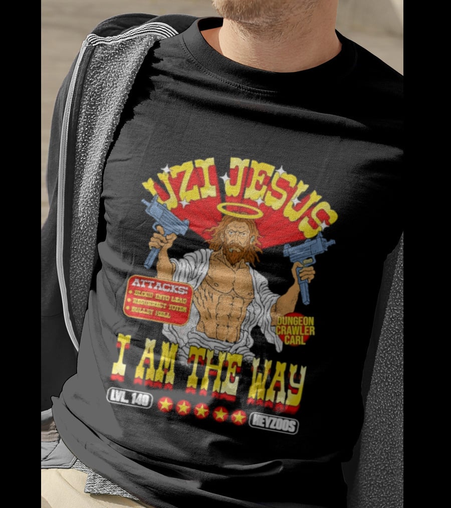 Uzi Jesus I Am The Way Dungeon Crawler Card Bullet Hell T-Shirt