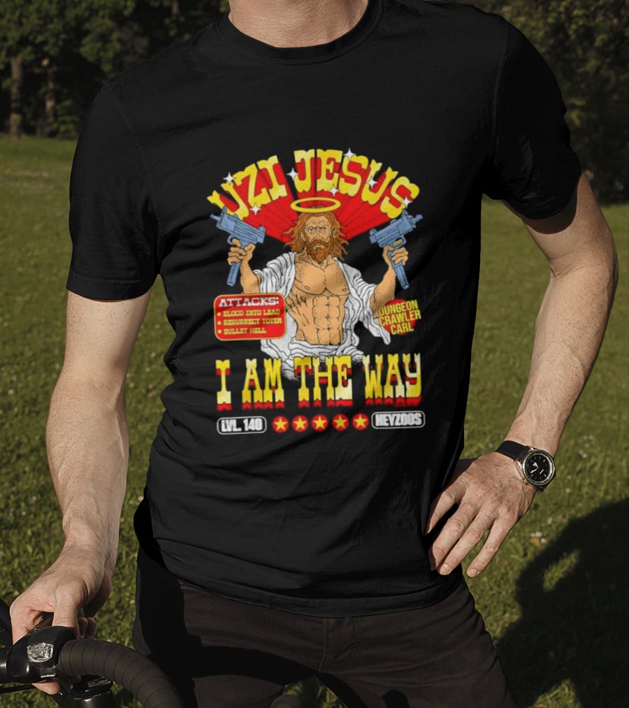 Uzi Jesus I Am The Way Dungeon Crawler Card Bullet Hell T-Shirt