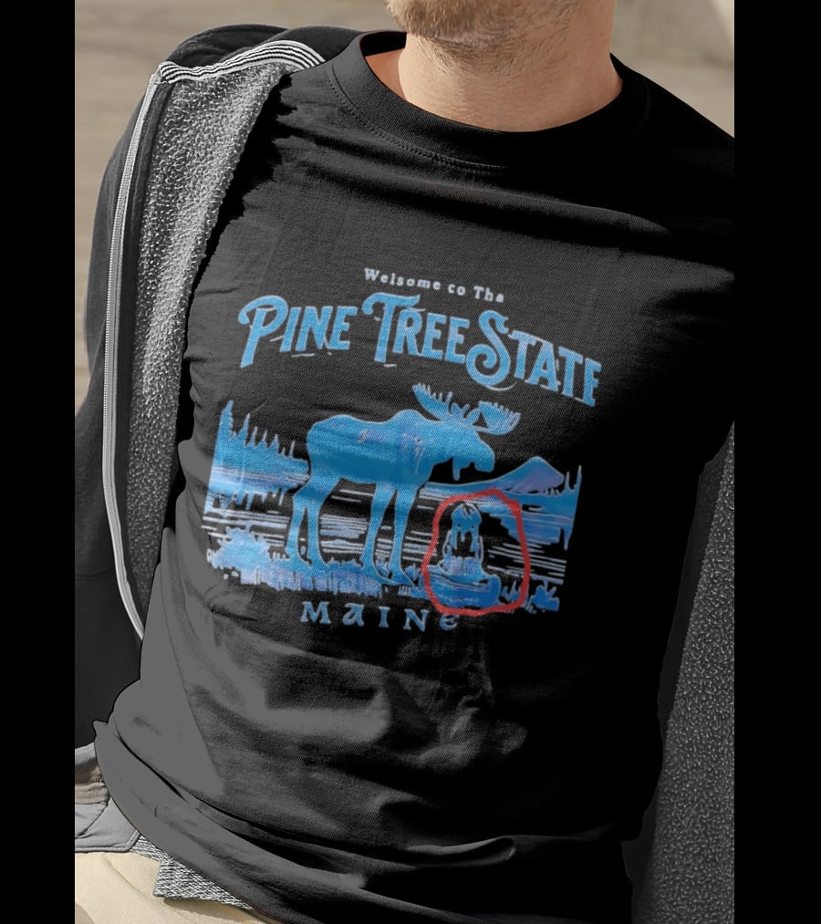 Welcome To The Pine Tree State Maine Moose Scenic Lake T-Shirt