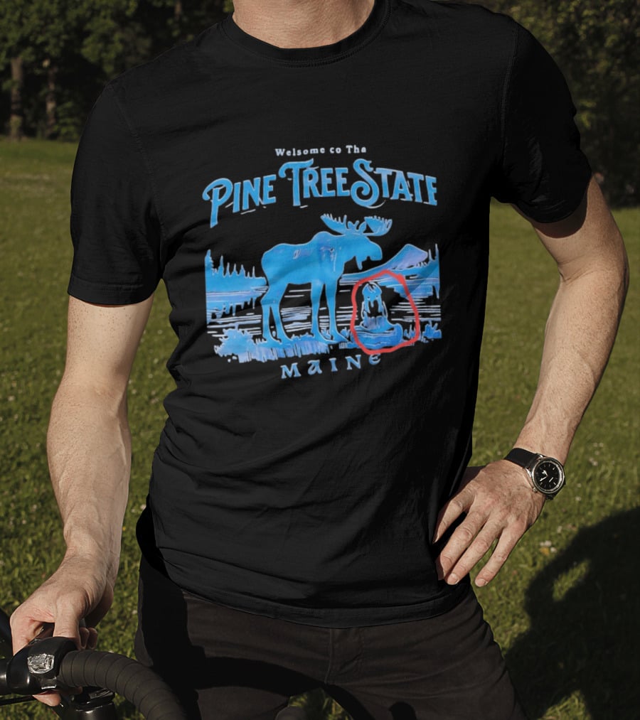 Welcome To The Pine Tree State Maine Moose Scenic Lake T-Shirt