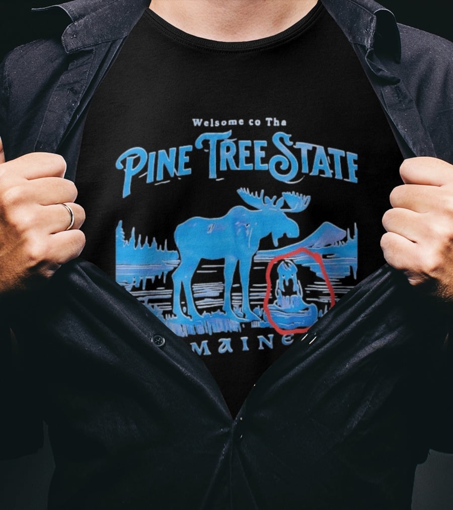Welcome To The Pine Tree State Maine Moose Scenic Lake T-Shirt
