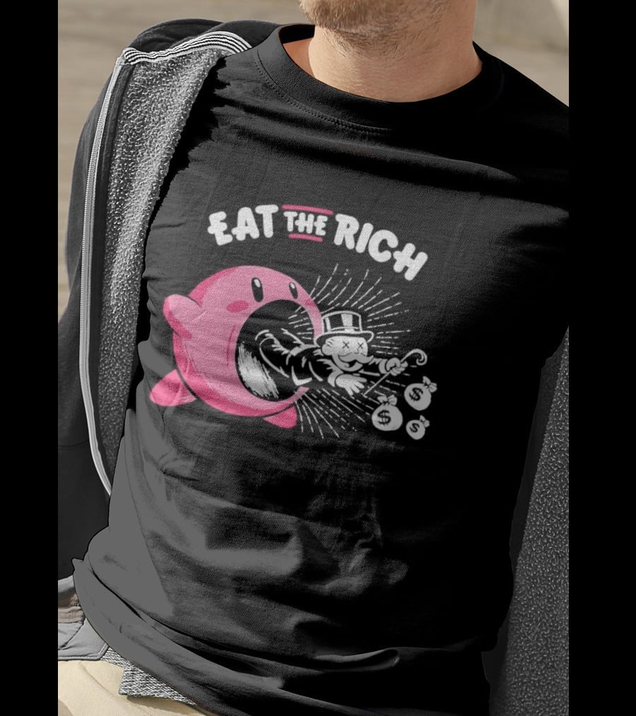 Eat The Rich Kirby Devours Rich Uncle Pennybags Dollar Signs T-Shirt