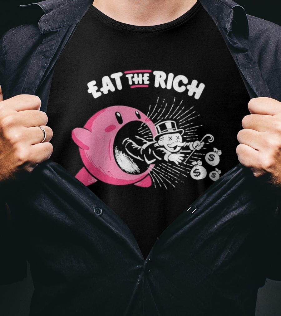 Eat The Rich Kirby Devours Rich Uncle Pennybags Dollar Signs T-Shirt