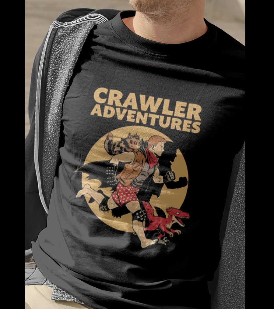 Crawler Adventures Running Man And Dinosaur T-Shirt