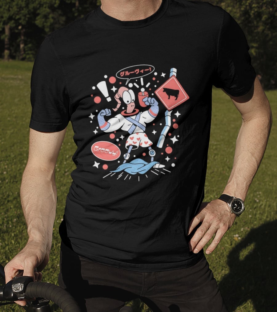 Earthworm Jim Groovy Boxer Shorts Cow Sign T-Shirt