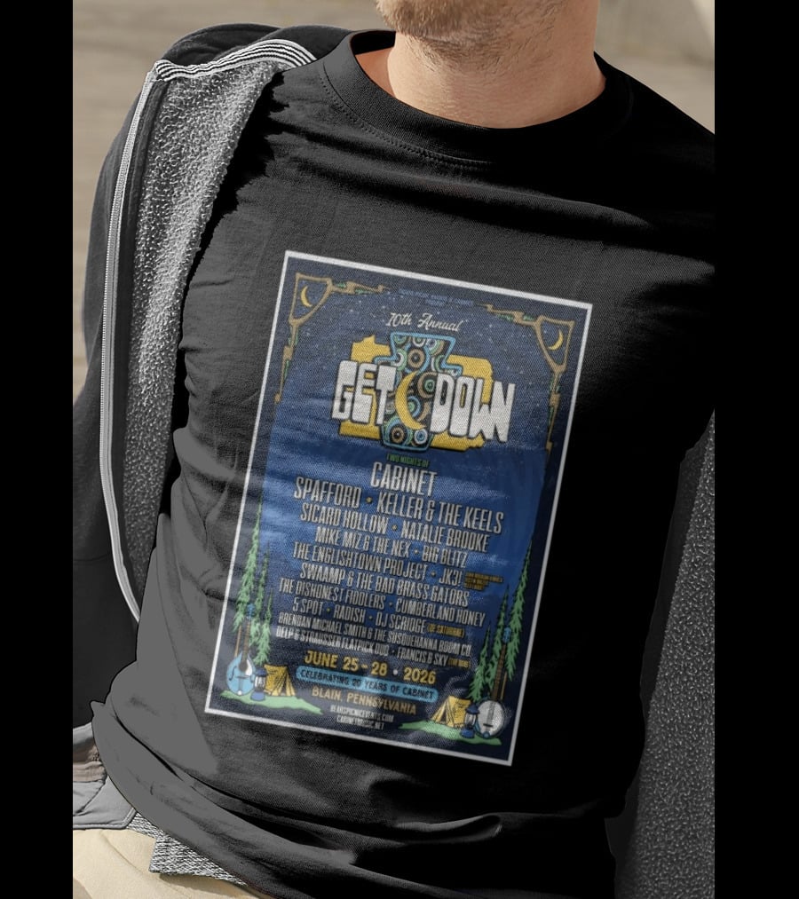10th Annual Get Down Blain Pennsylvania June 25 28 2026 Spafford Keller & The Keels Cabinet Concert Lineup T-Shirt