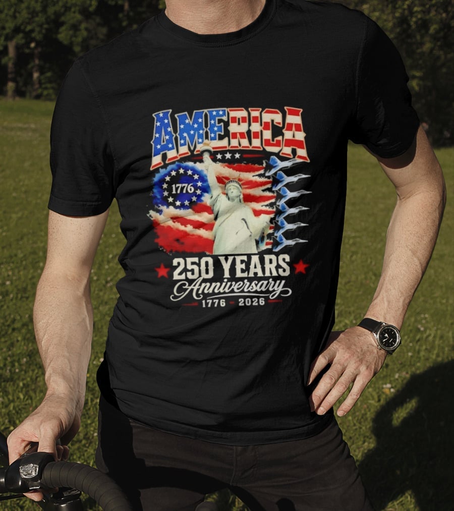 America 250 Years Anniversary 1776 2026 Statue Of Liberty Fighter Jets T-Shirt