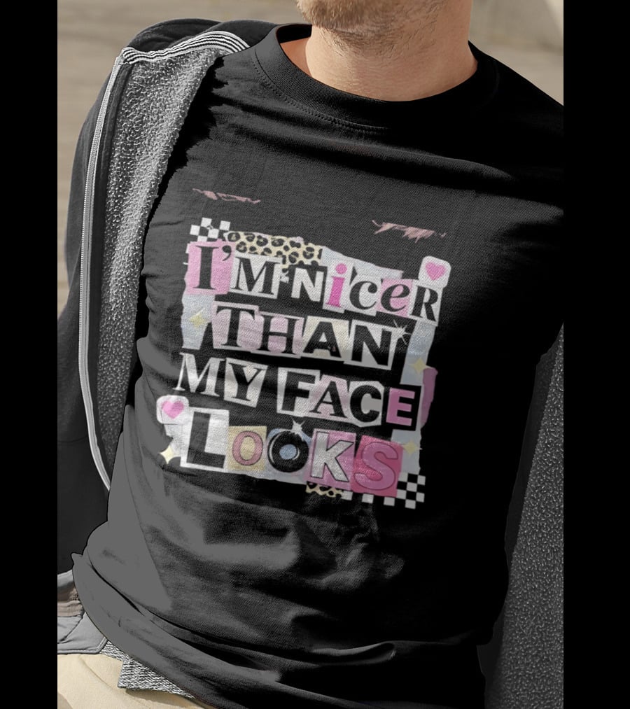 I'm Nicer Than My Face Looks Hearts Stars Checkered T-Shirt