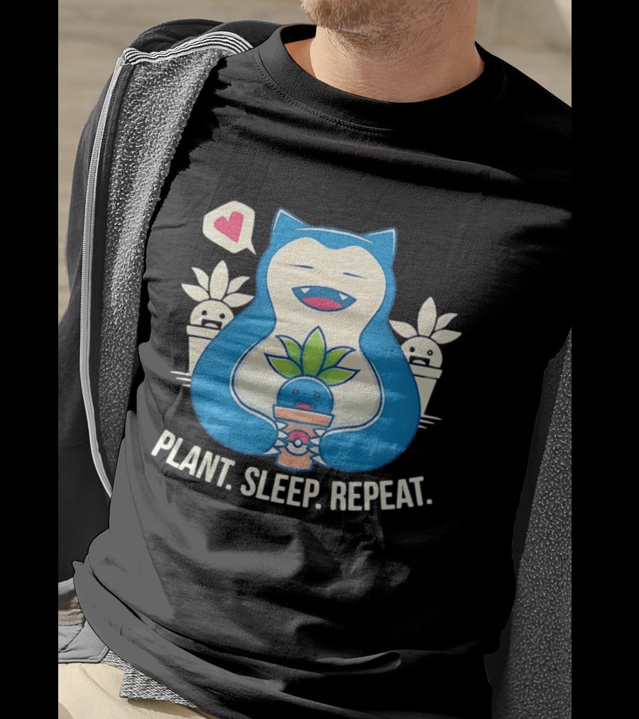 Snorlax Plant Sleep Repeat Heart Loving Plant Characters T-Shirt