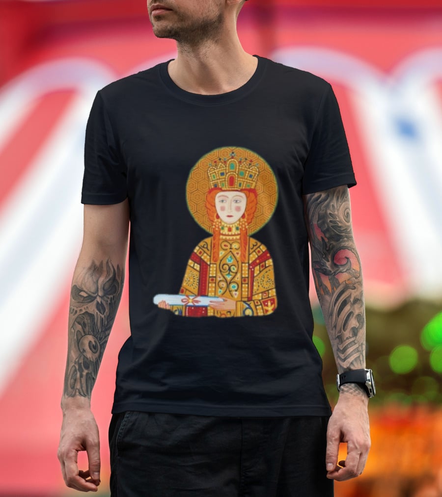 Byzantine Empress Eirene Colorful Regal Icon With Golden Crown And Scroll T-Shirt