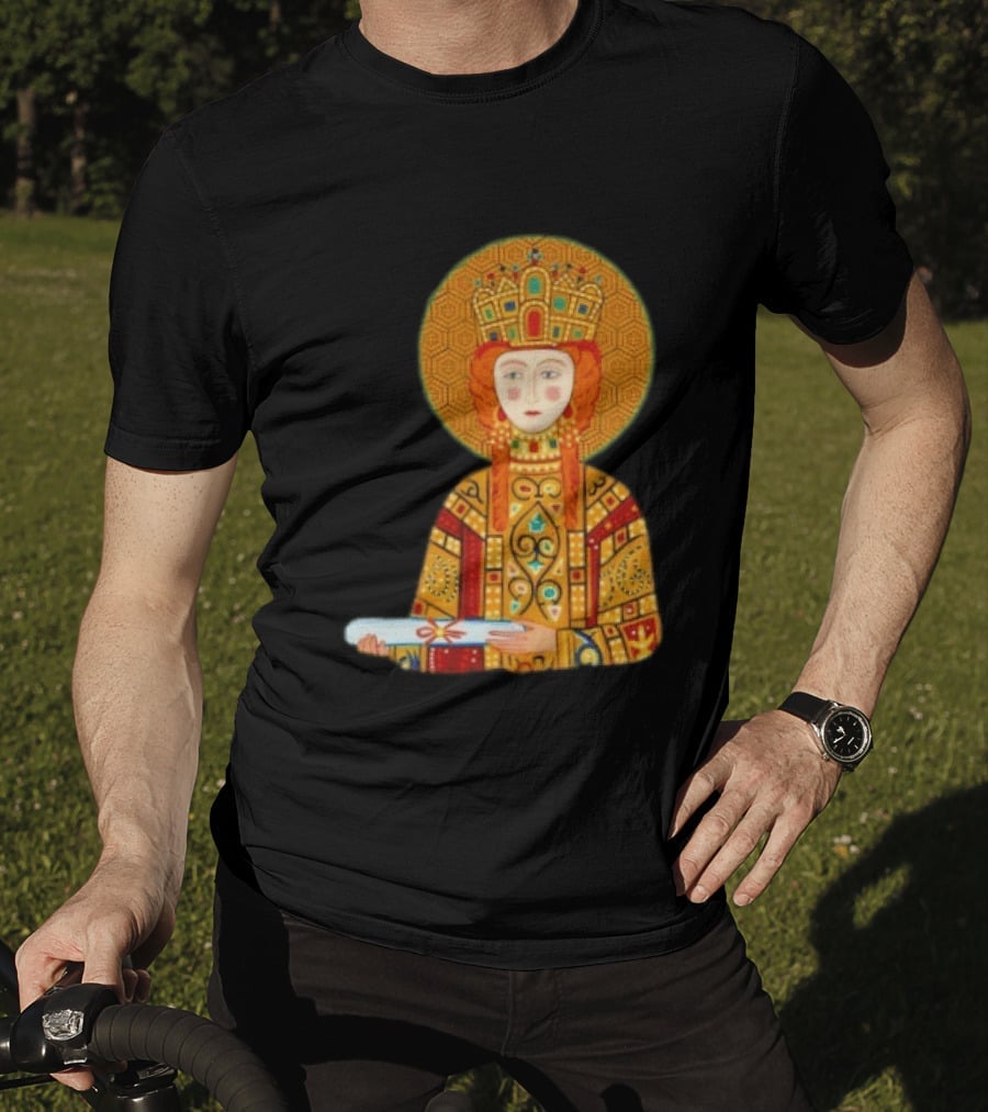 Byzantine Empress Eirene Colorful Regal Icon With Golden Crown And Scroll T-Shirt