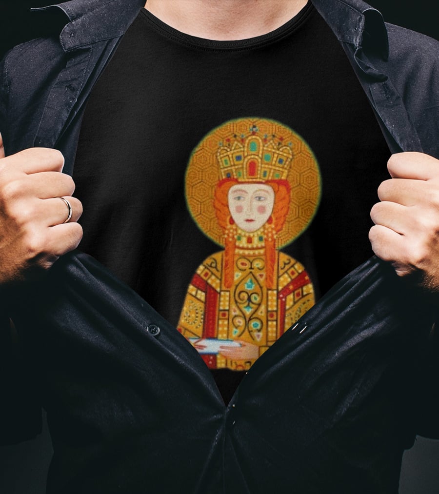 Byzantine Empress Eirene Colorful Regal Icon With Golden Crown And Scroll T-Shirt