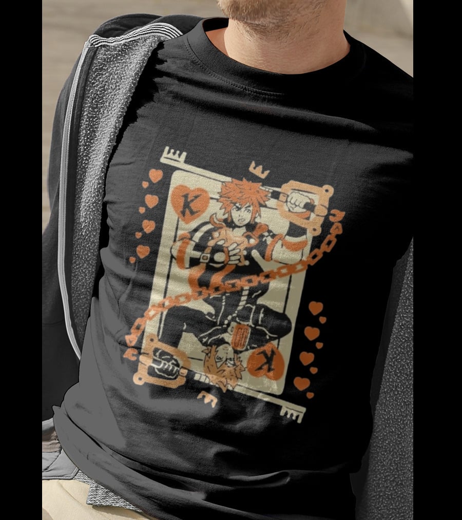 King Of Hearts K Chain Crown Keyblade Orange And Black Playing Card T-Shirt