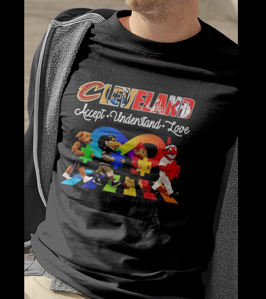 Cleveland Accept Understand Love Infinity Puzzle Characters Crossing Walkway T-Shirt