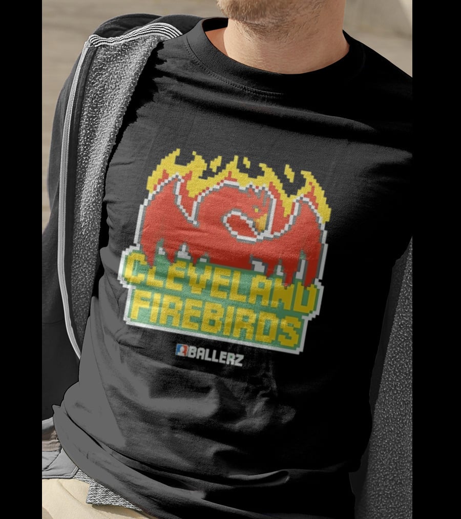 Cleveland Firebirds Ballerz Pixel Dragon Flame T-Shirt