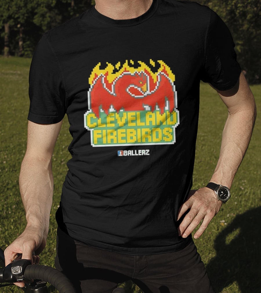 Cleveland Firebirds Ballerz Pixel Dragon Flame T-Shirt