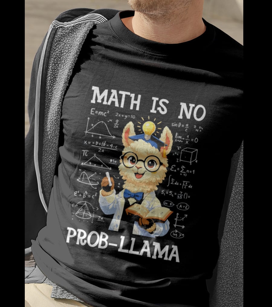 Math Is No Prob Llama Scientist With Test Tube And Equations T-Shirt