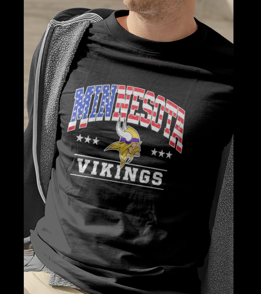 Minnesota Vikings 1776 2026 250 Years American Flag Stars T-Shirt