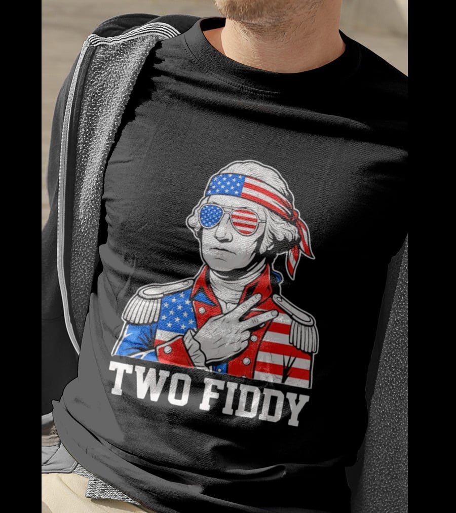Two Fiddy George Washington American Flag 250th Anniversary T-Shirt
