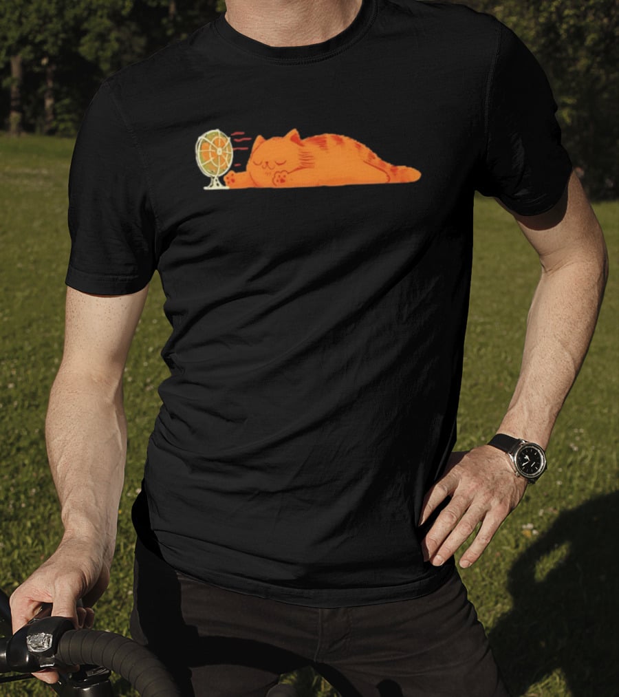 Orange Cat Relaxing In Front Of Fan Cool Breeze T-Shirt