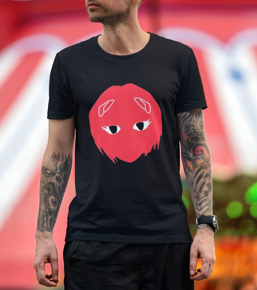 Otaku Desu Mobb Stay At Home Mask Anime Face Red Hair Eyes T-Shirt