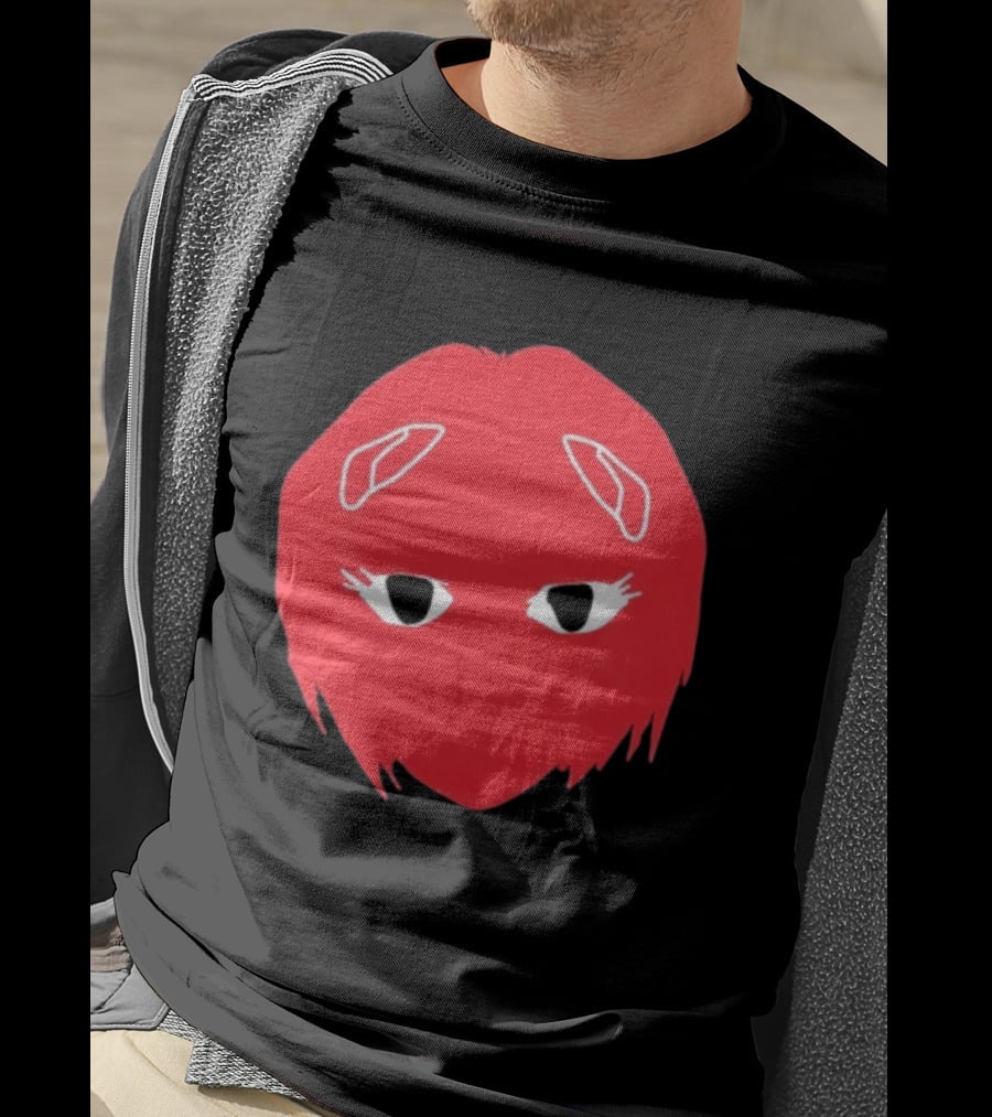 Otaku Desu Mobb Stay At Home Mask Anime Face Red Hair Eyes T-Shirt