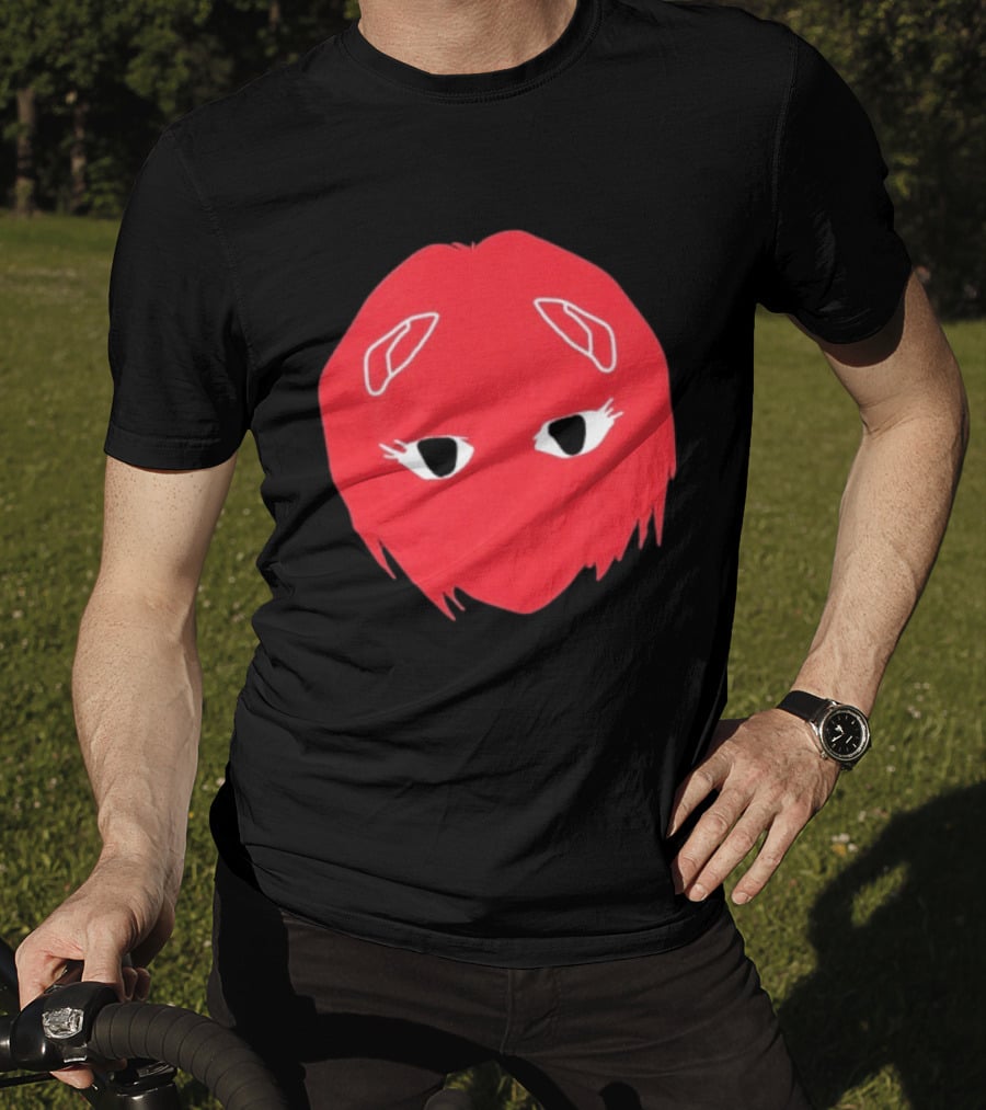Otaku Desu Mobb Stay At Home Mask Anime Face Red Hair Eyes T-Shirt