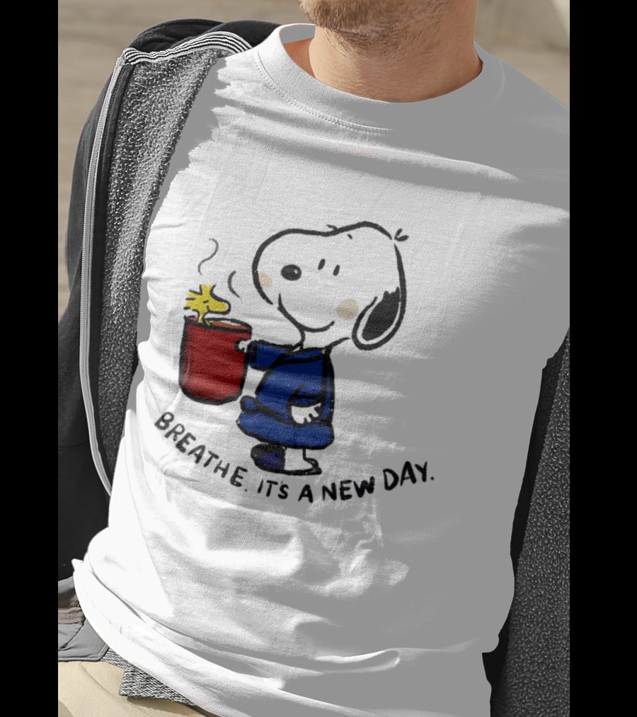 Snoopy And Woodstock Breathe It's A New Day Coffee Relaxation T-Shirt