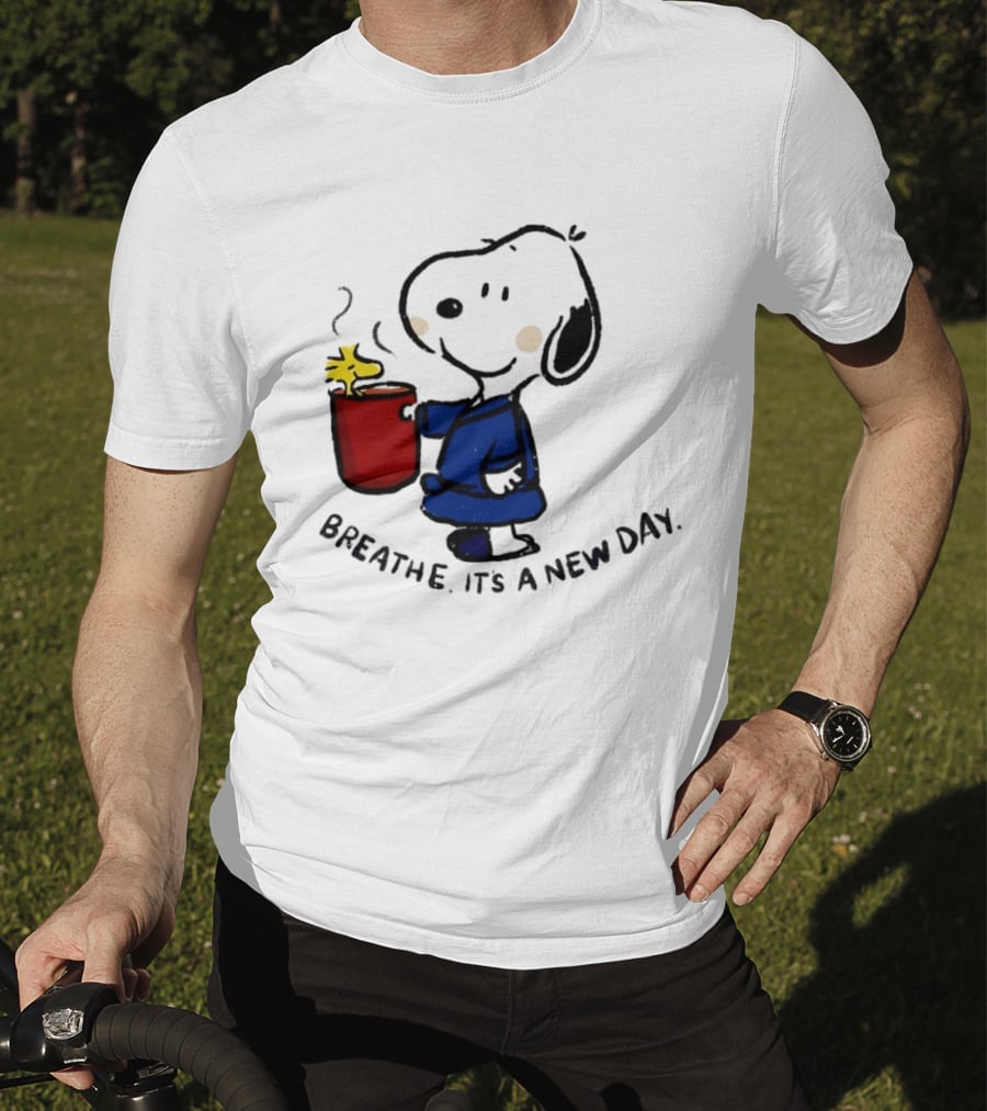 Snoopy And Woodstock Breathe It's A New Day Coffee Relaxation T-Shirt