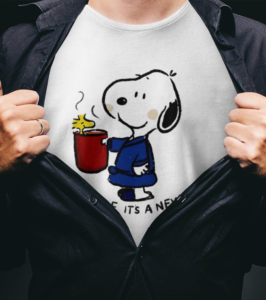 Snoopy And Woodstock Breathe It's A New Day Coffee Relaxation T-Shirt