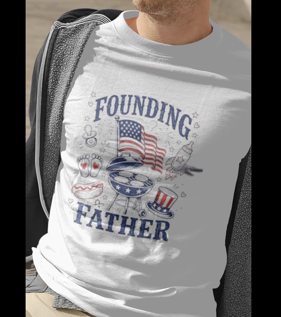 Founding Father 4th Of July BBQ American Flag Fireworks Celebration T-Shirt