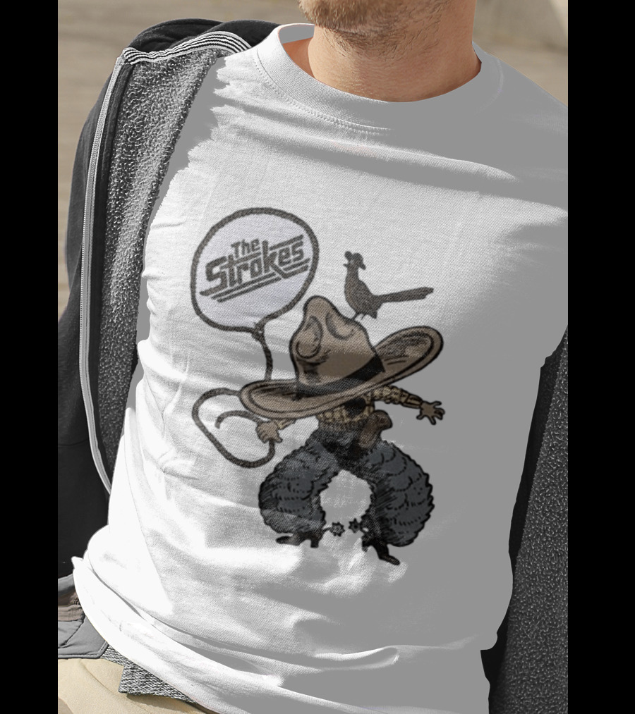 The Strokes Tour 2026 Illustrated Cowboy Holding Lasso With Bird And Cowboy Hat T-Shirt