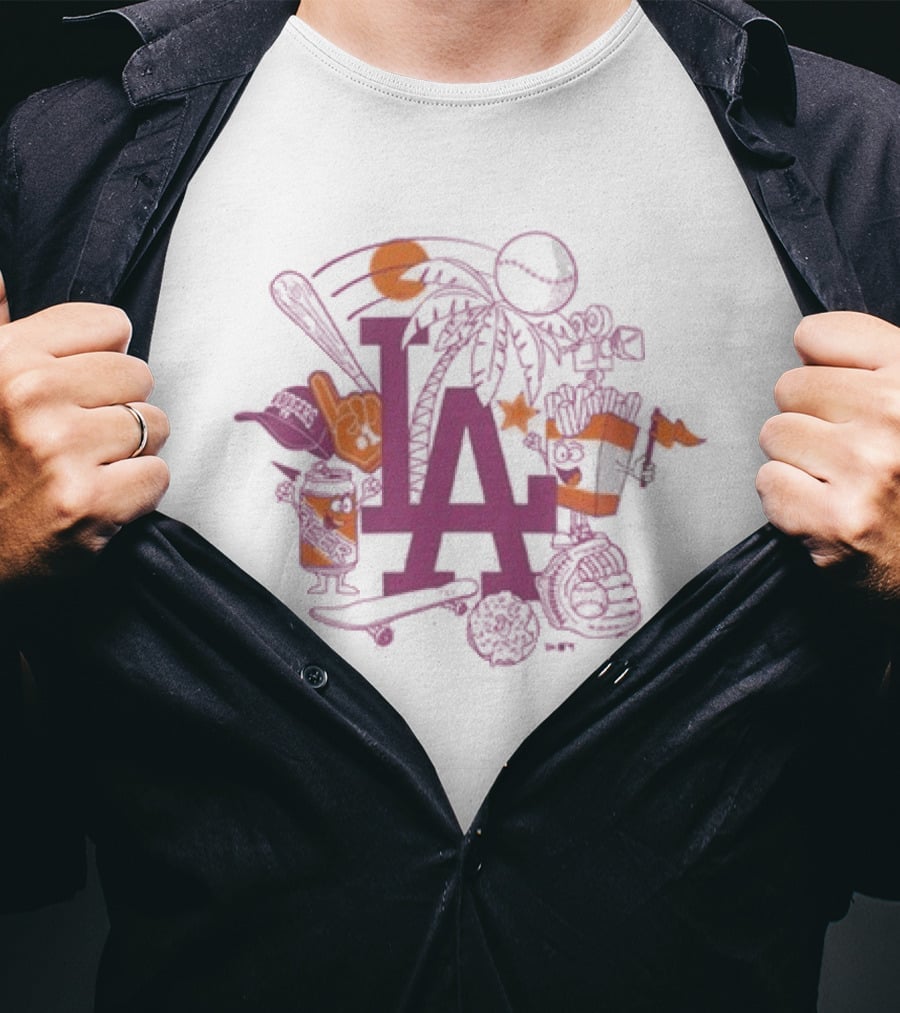 Neweracap Los Angeles Dodgers MLB Foam Finger Baseball Bat Palm Trees T-Shirt