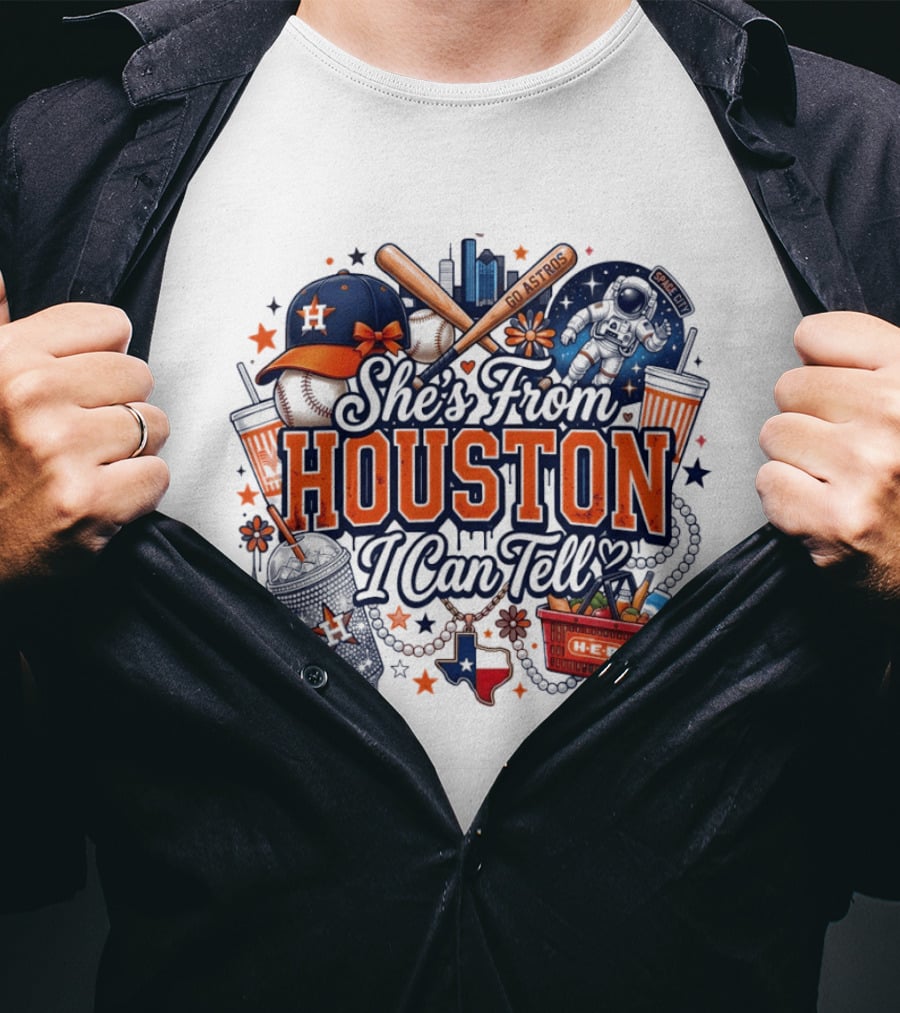 She's From Houston I Can Tell H Town Cowgirl Rodeo Astros Baseball T-Shirt