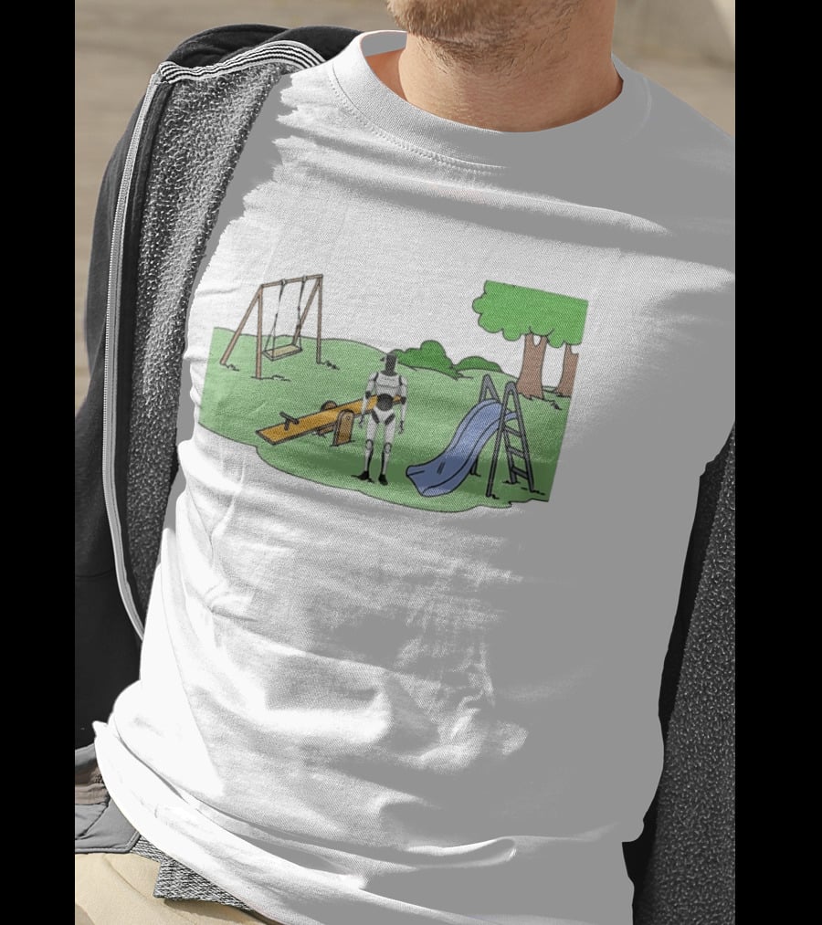 Optimus Tesla Robot In Playground Park With Swings And Slide T-Shirt