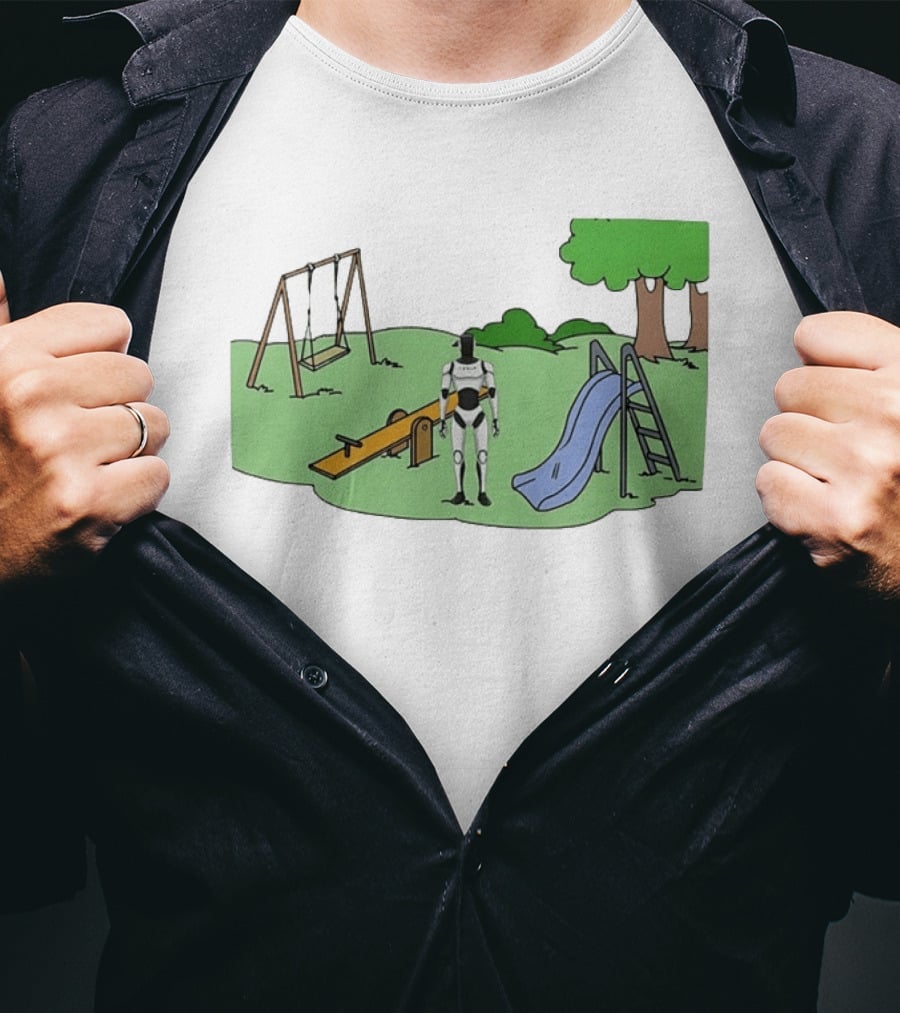 Optimus Tesla Robot In Playground Park With Swings And Slide T-Shirt