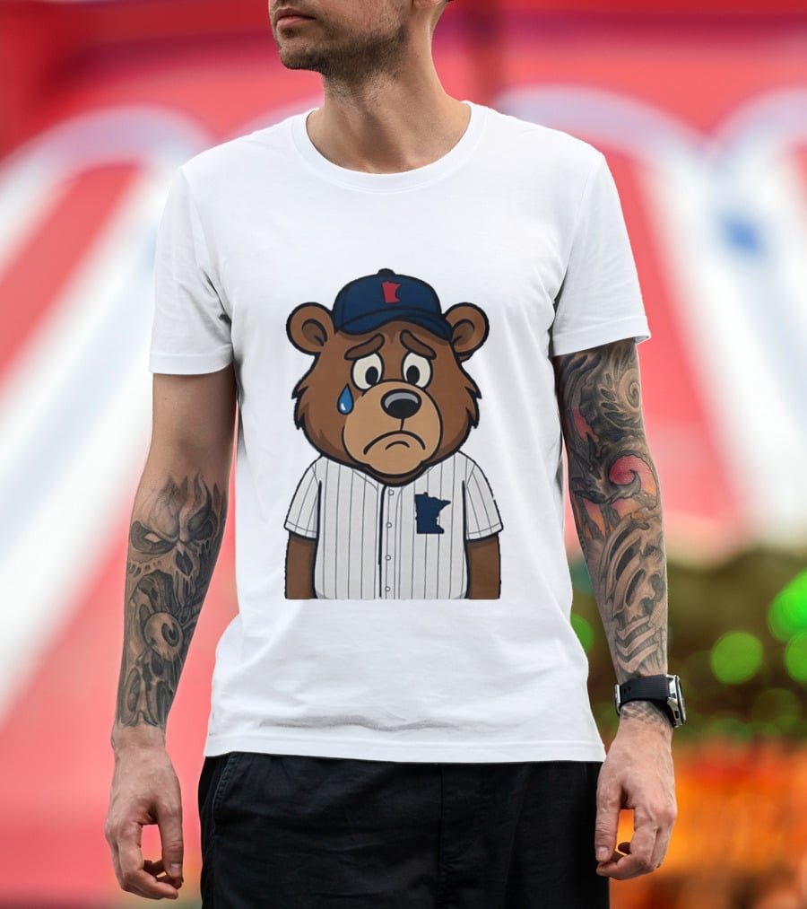 Sad Minnesota Bear With Baseball Jersey And Cap T-Shirt