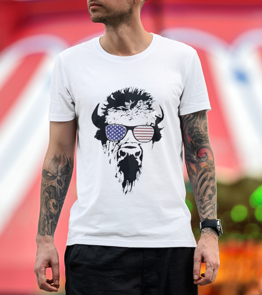American Buffalo Patriotic Sunglasses Flag T-Shirt