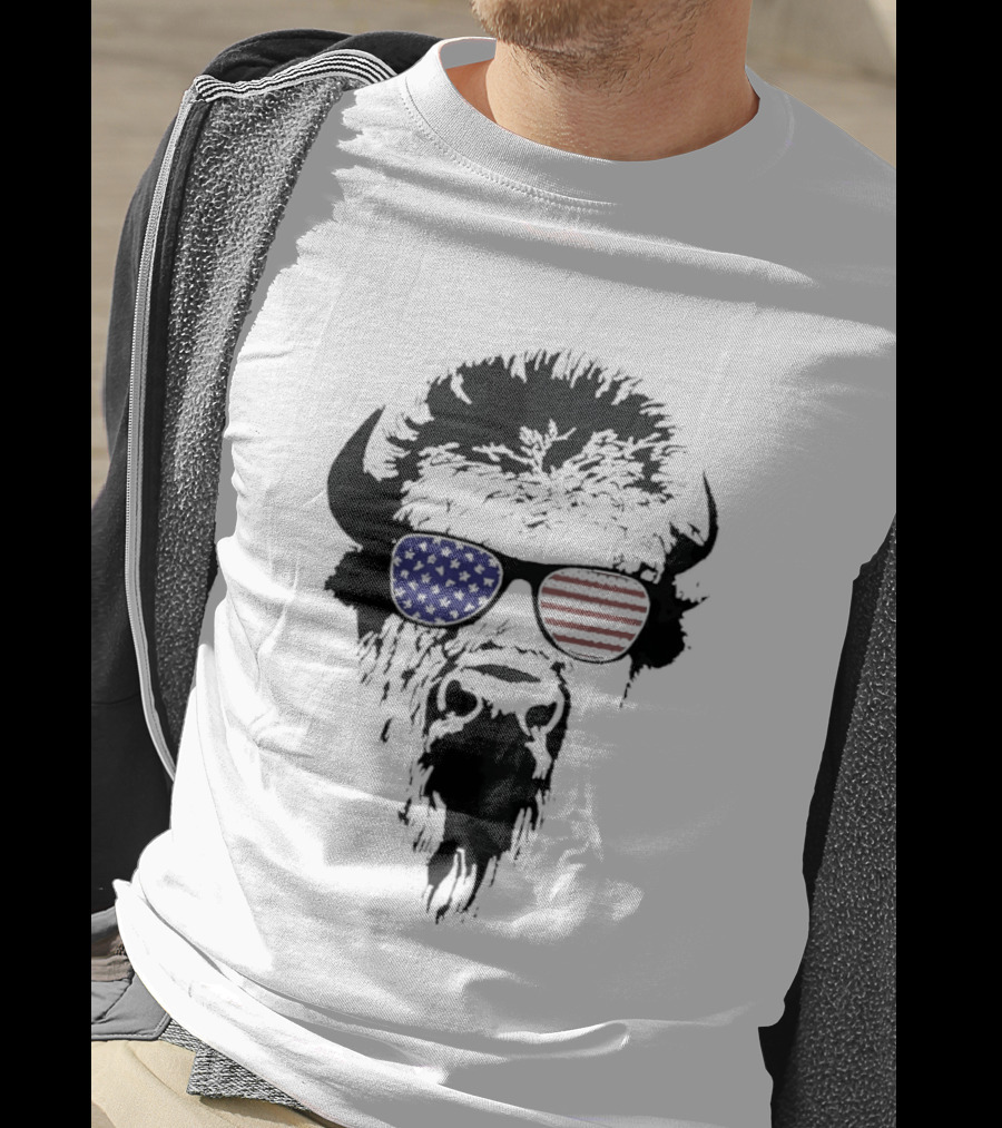 American Buffalo Patriotic Sunglasses Flag T-Shirt