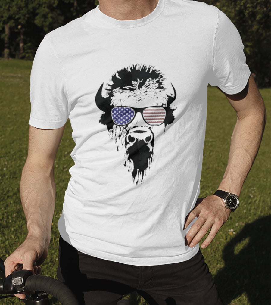 American Buffalo Patriotic Sunglasses Flag T-Shirt