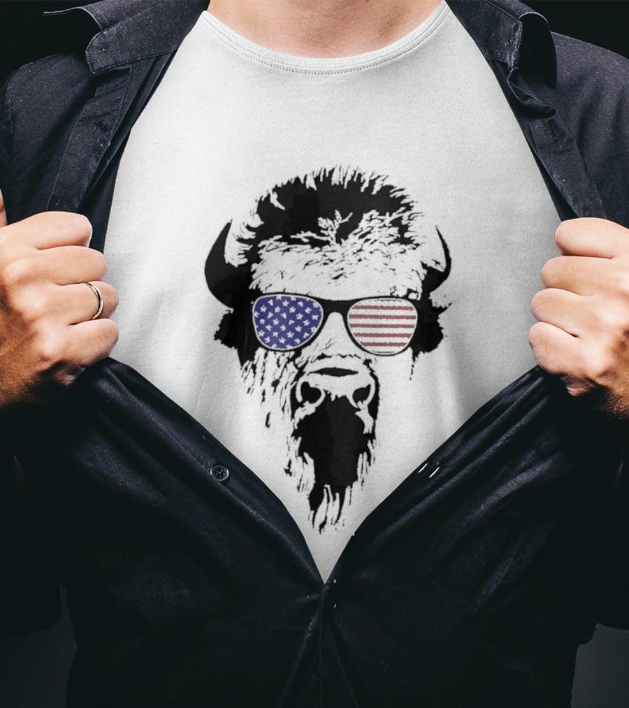 American Buffalo Patriotic Sunglasses Flag T-Shirt
