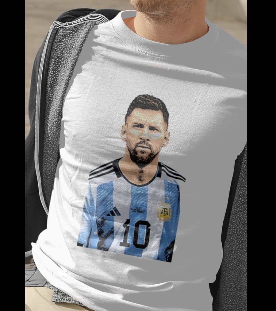 Lionel Messi Argentina 10 AFA Blue White Stripes Football Star T-Shirt