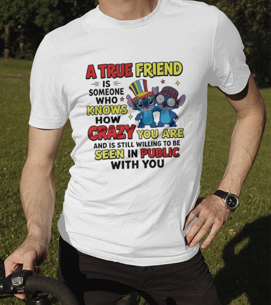 A True Friend Is Someone Who Knows How Crazy You Are And Is Still Willing To Be Seen In Public With You Stitch T-Shirt