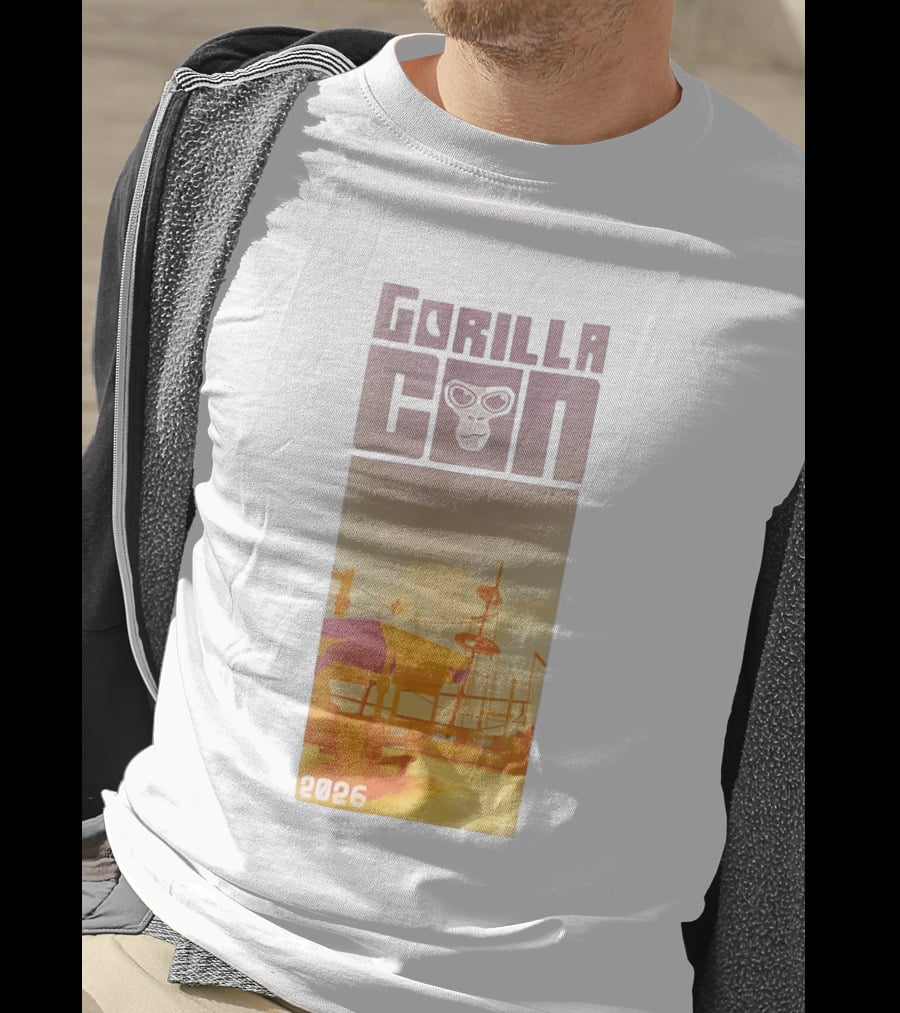 Gorilla Con 2026 Beach Adventure With Sunglasses Wearing Gorilla T-Shirt