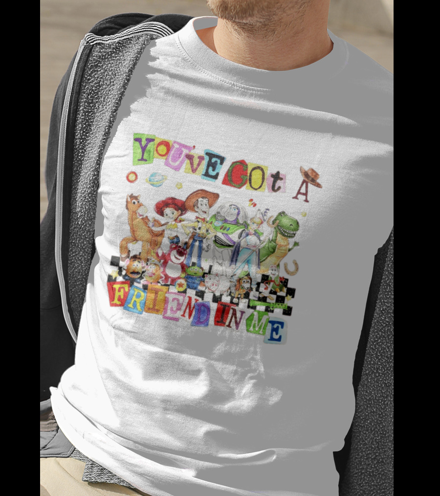 Toy Story You've Got A Friend In Me Characters Buzz Woody Rex Jessie Hamm Aliens Slinky T-Shirt