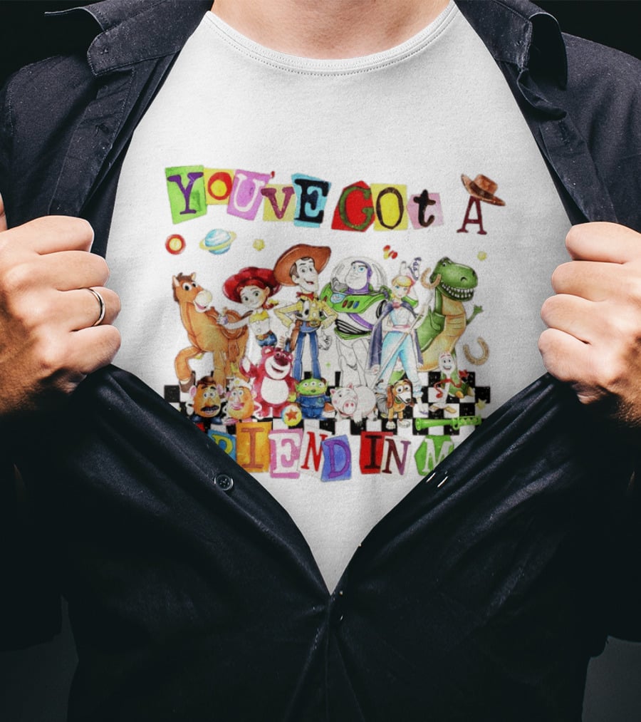 Toy Story You've Got A Friend In Me Characters Buzz Woody Rex Jessie Hamm Aliens Slinky T-Shirt