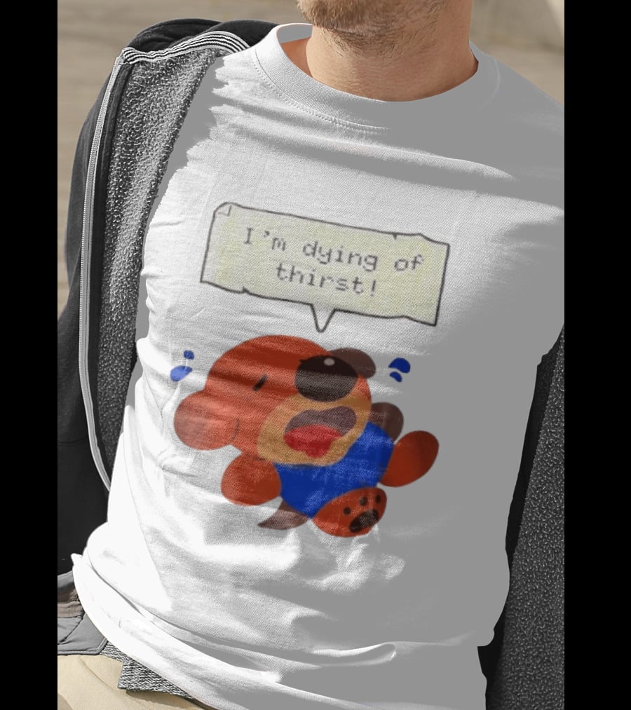 I'm Dying Of Thirst Cartoon Dog In Blue And Red With Speech Bubble T-Shirt